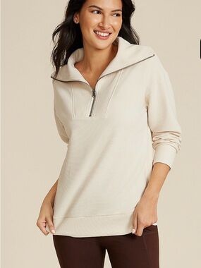 Maurices Cream Half-Zip Pullover Sweatshirt, Ribbed with Draped Collar, Sz: Lg
